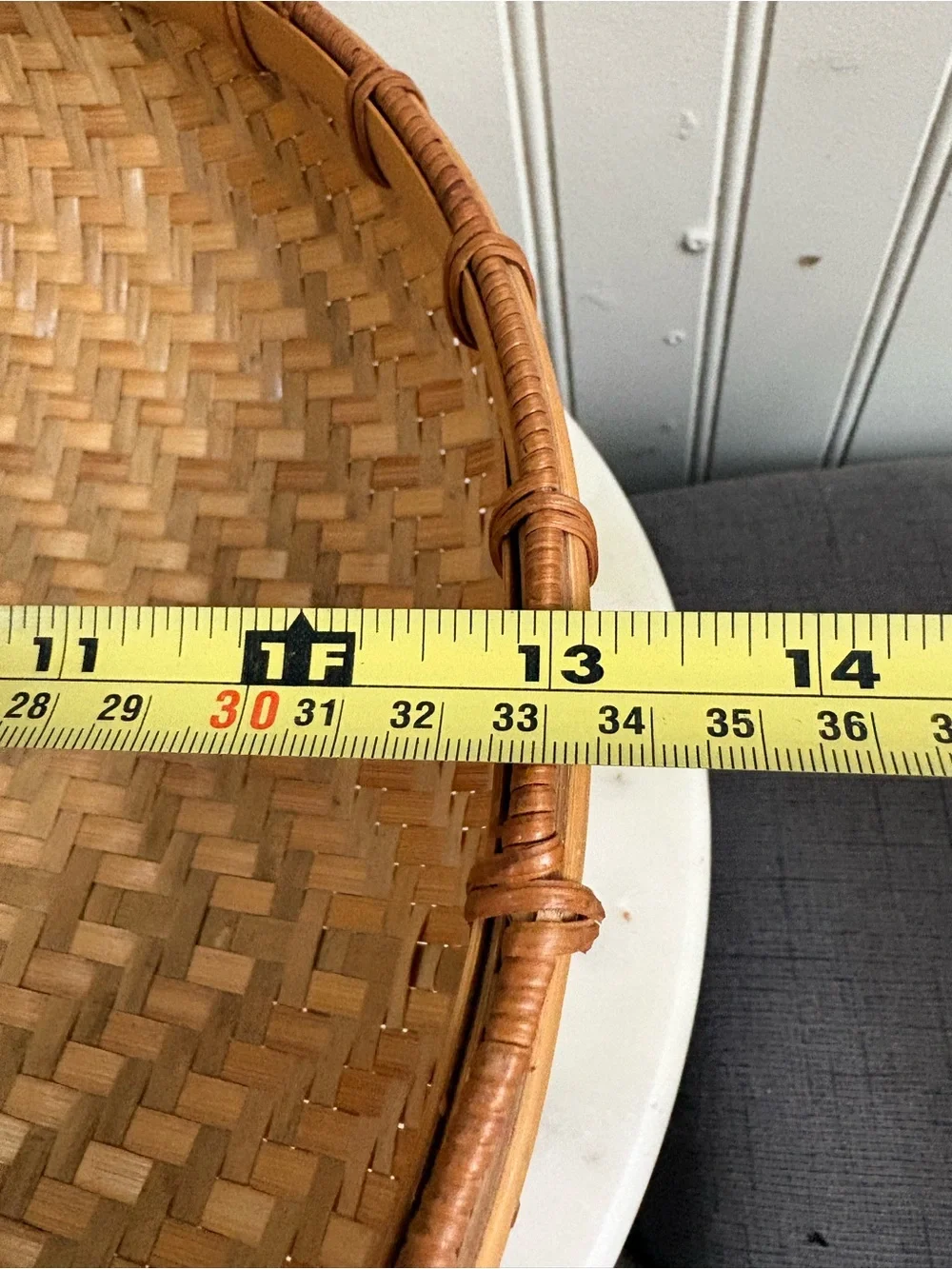Vintage Handwoven Bamboo 13” Winnowing Basket Brown/Tan VTG Boho Bohemian Rustic